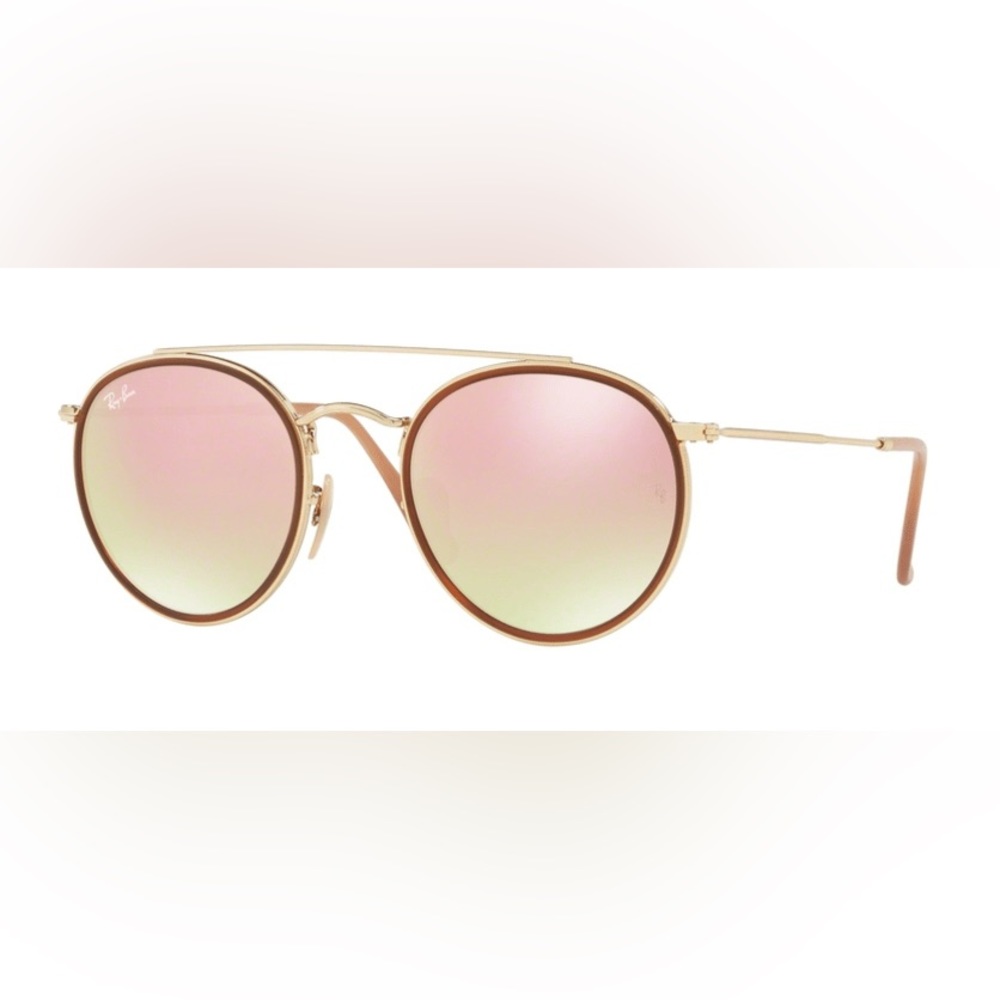 Rayban RB3647N Round Double Bridge Gold/Pink Mirror sunglasses